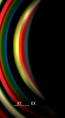 Abstract wave lines fluid rainbow style color stripes on black background. Artistic illustration for presentation, app wallpaper, banner or poster