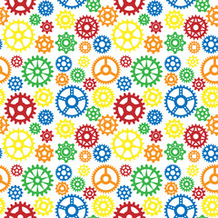 Vector gears icons seamless pattern background machine wheel mechanism machinery mechanical technology technical sign.