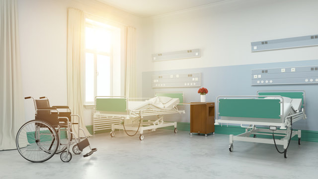 Sonniges Zweibettzimmer im Pflegeheim oder Krankenhaus