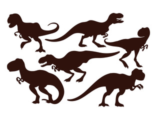 Scary dinosaurs vector tyrannosaurus black silhouette t-rex danger creature force wild jurassic predator prehistoric extinct illustration
