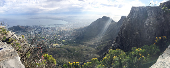 Panorama view from Table Mountain over Cape Town, South Africa
