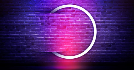Brick wall background, neon light