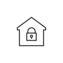 House with closed lock outline icon. linear style sign for mobile concept and web design. Home security simple line vector icon. Symbol, logo illustration. Pixel perfect vector graphics