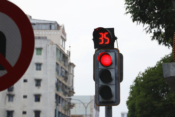 red traffic light with timer in Vietnam