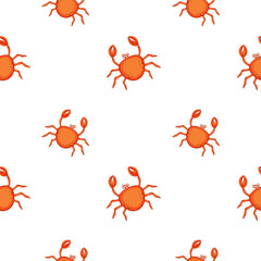 Undersea world. Bright and colorful seamless pattern of sea fauna. Cartoon orange crab.