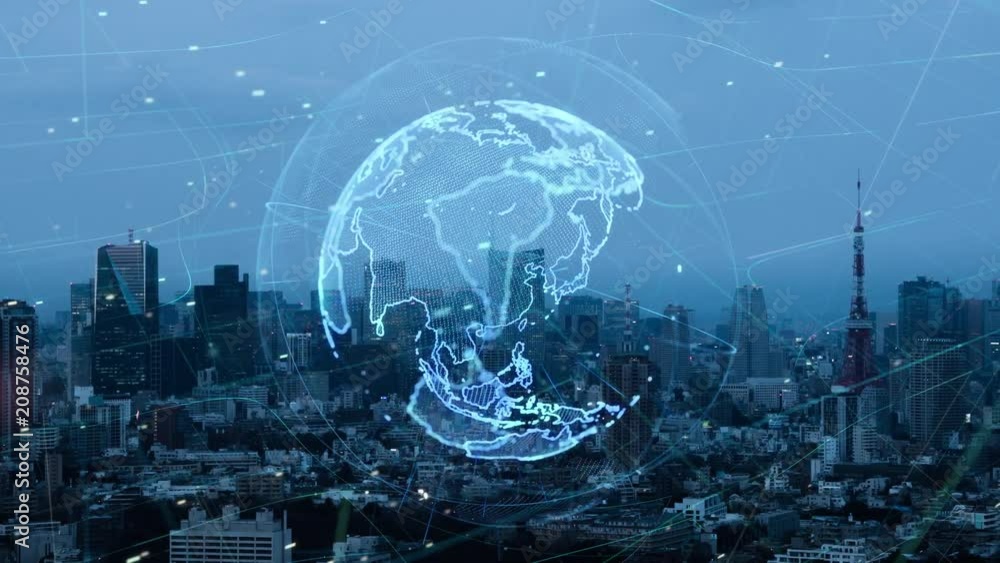Aufkleber Smart city and global communication network concept. IoT(Internet of Things). ICT(Information Communication Technology).