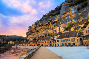 La Roque-Gageac Old Town, France, on sunset
