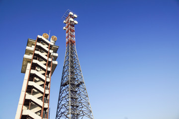 telecommunication tower with the blue sky. Cell Phone Signal Tower, antennas