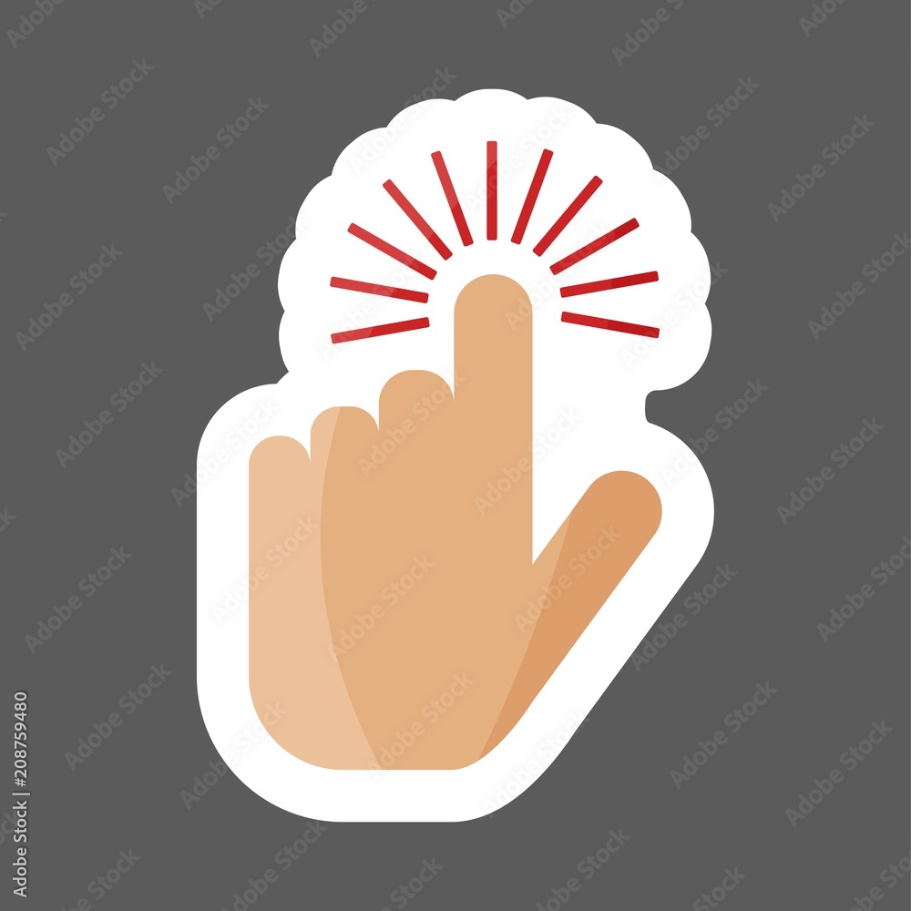 Poster the hand clicks on the button colored sticker. cursor vector icon. layers grouped for easy editing i