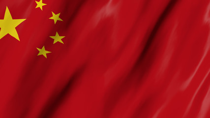 The China flag in 3d, waving in the wind, on close