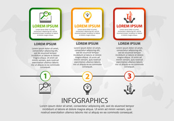 Vector modern 3D illustration. An infographic template with 3 steps and an image of three squares. Use for business presentations, education, web design. Place for text and icons