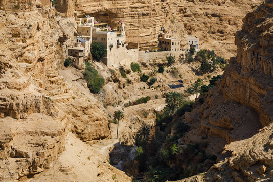 Wadi Quelt with Eastern Orthodox Monastery of Saints George in Palestine 