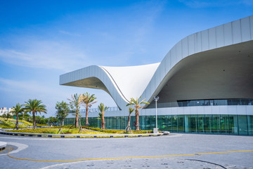 KAOHSIUNG, TAIWAN -- June 8, 2018: A panoramic view of the recently completed National Center for the Performing Arts located in the Weiwuying Metropolitan Park