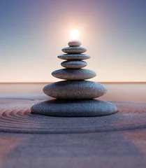 Photo sur Plexiglas Zen Tour de pierre avec soleil en format portrait