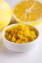 Lemon and juice on a white background