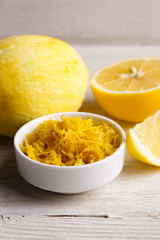 Lemon and juice on a white background