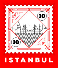 Boston City Line Style Postage Stamp Design