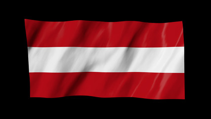 The Austrian flag in 3d, waving in the wind, on black background.