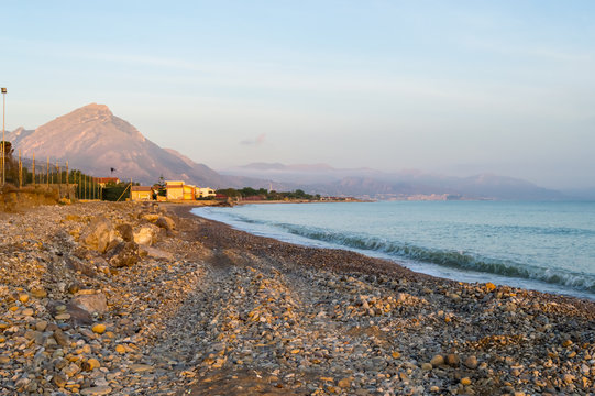 View of Campofelice di Roccella beach in northern Sicily