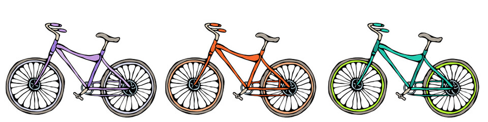Vector hand drawn illustration of city bicycle in ink. Bike with step-through frame. Realistic Hand Drawn Illustration. Savoyar Doodle Style.