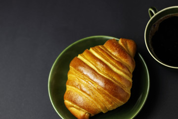 breakfast with fresh croissant and coffee