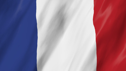 The French flag in 3d, waving in the wind, on close