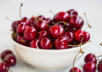 Fresh organic tasty cherries in a bowl.Summer ripe fruits