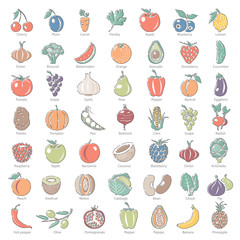 Outline Color Icons - Fruit and Vegetables
