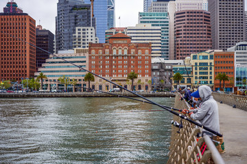 View of the city quarter from the pier, San Francisco, USA