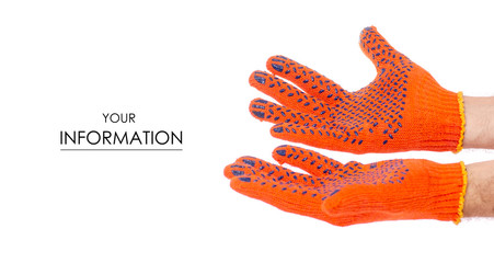 Male hands in working build gloves pattern on white background isolation