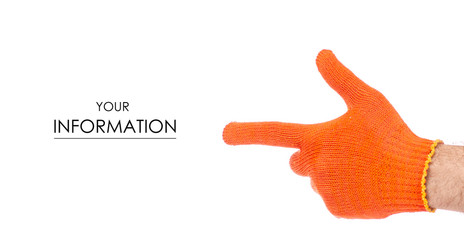 Male hands in working build gloves pattern on white background isolation