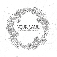 Vector hand drawn wreath logo template. Wedding, family, children photographer logotypes.