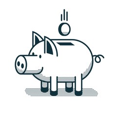Funny piggy bank icon in linear style