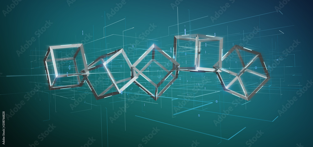 Poster 3d rendering blockchain cube isolated on a background