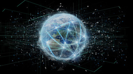 Connection around a world globe isolated on a background 3d rendering