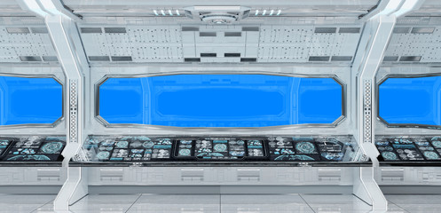 White clean spaceship interior background 3D rendering © sdecoret