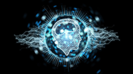 Digital artificial intelligence icon hologram 3D rendering
