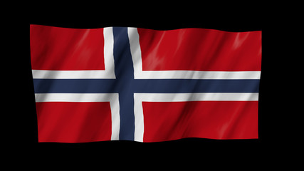The Norwegian flag, flag in 3d, waving in the wind, on black background.