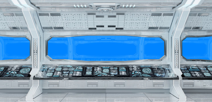 Fototapeta White clean spaceship interior background 3D rendering