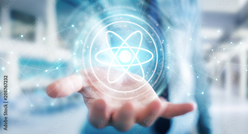 Aufkleber Businessman using modern molecule structure 3D rendering