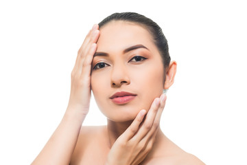 Obraz na płótnie Canvas Beauty asian woman portrait Close up on face isolated on white background