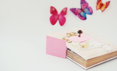 A diary for entries on a white table