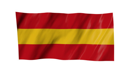 The Spain flag in 3d, waving in the wind, on white background.
