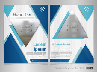 Business brochure of blue color in triangle shape.