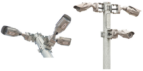 Two pole security camera monitor outdoor isolated on a white backround with clipping path