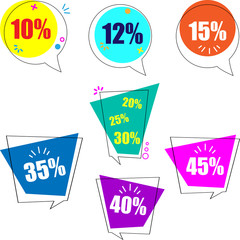 Bright discount shopping labels isolated on white.