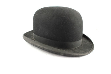 A Men's Bowler Hat Cap Old Fashioned on White Background