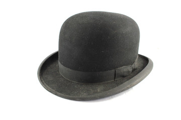 A Men's Bowler Hat Cap Old Fashioned on White Background