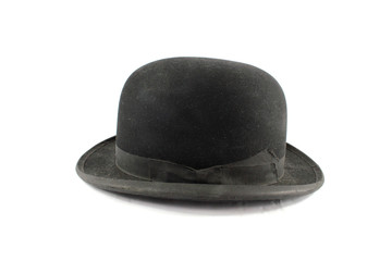 A Men's Bowler Hat Cap Old Fashioned on White Background