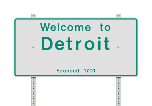 Welcome to Detroit entrance road sign